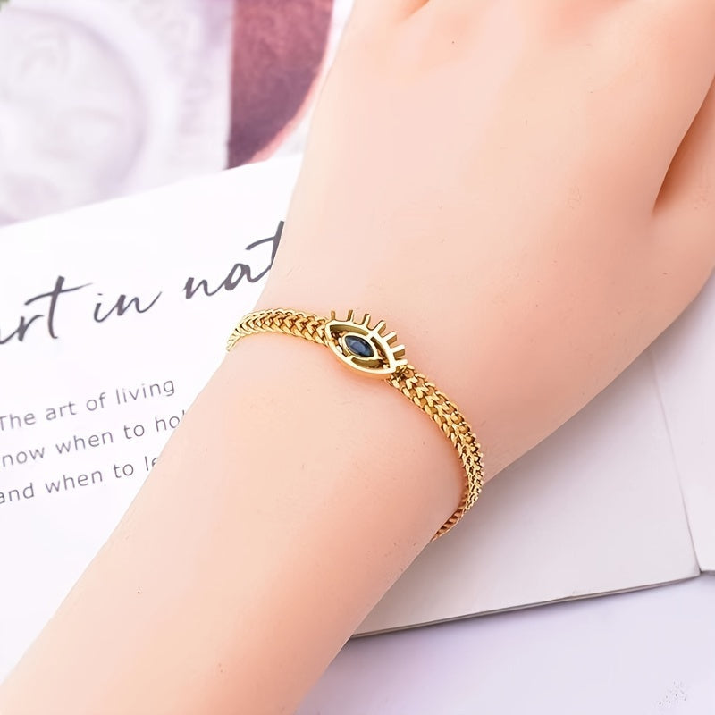 Golden Stainless Steel Hollow Eye Necklace and Bracelet Set for Women