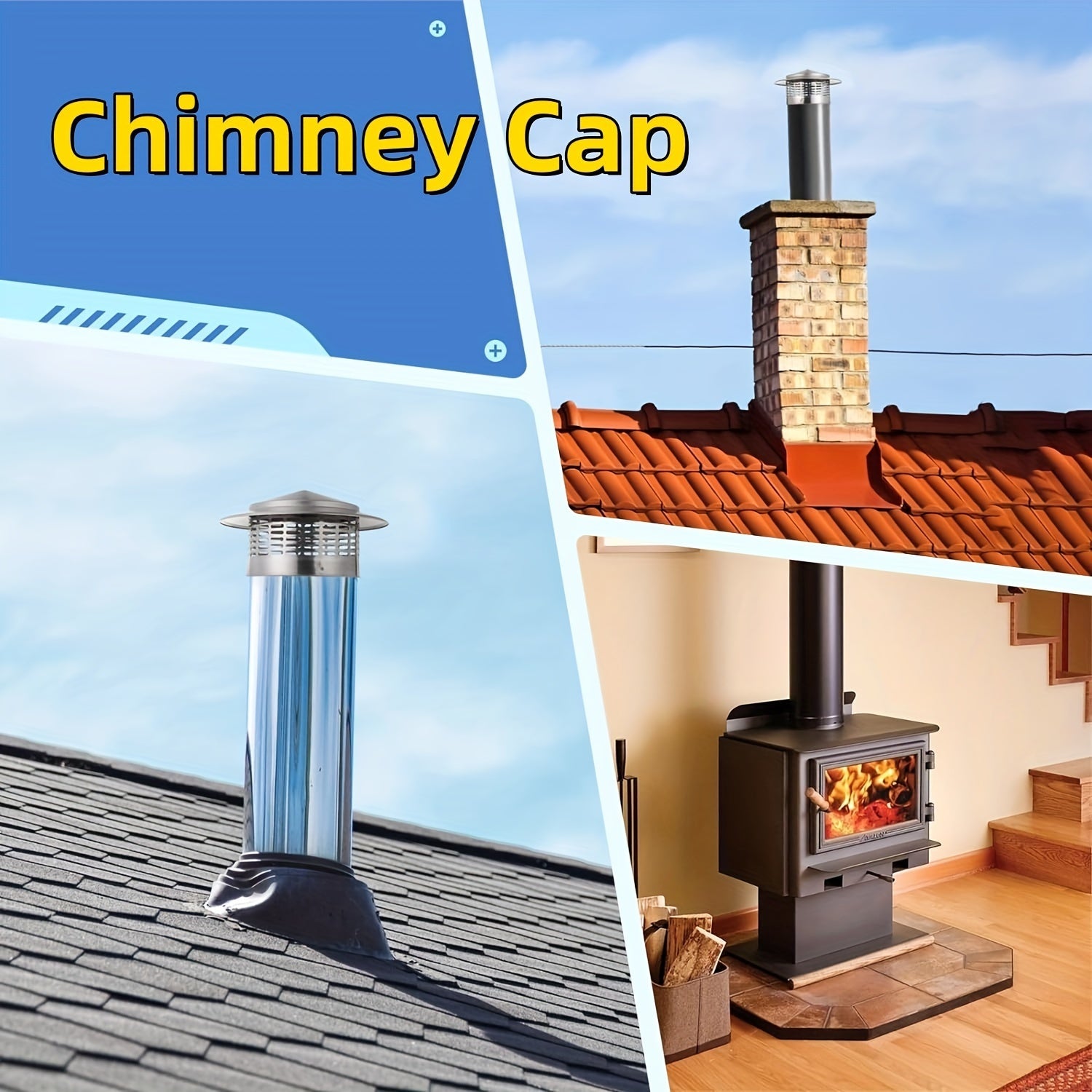 Stainless Steel Chimney Cap with Conical Top and Flue Pipe Cover