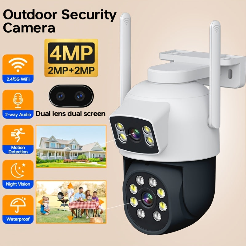 Wireless 2MP Dual Lens Security Camera with Motion Detection Night Vision Waterproof