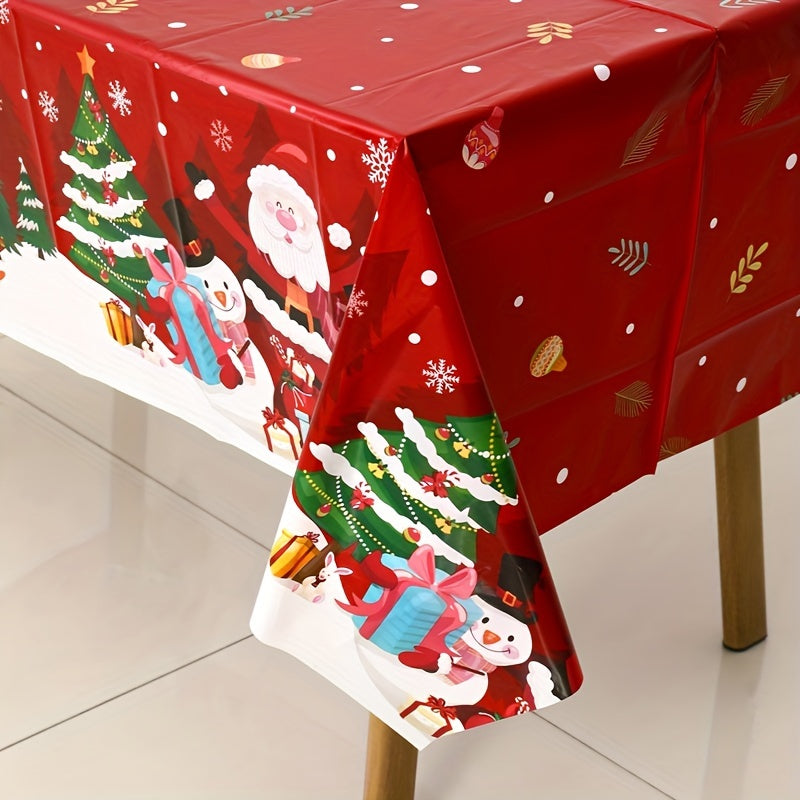 Christmas Tablecloth Red Santa Penguin Snowflake Polyester 130x220cm
