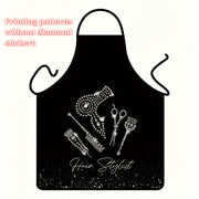Hairdressing Apron with Stylist Tool Print Adjustable Polyester Woven Fabric