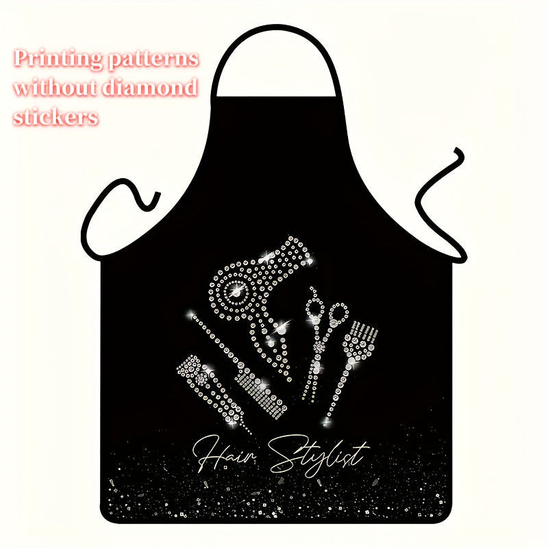 Hairdressing Apron with Stylist Tool Print Adjustable Polyester Woven Fabric