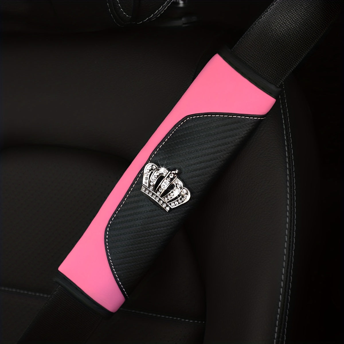 Universal Car Seat Belt Shoulder Pad Premium PU Leather Carbon Fiber Diamond Style
