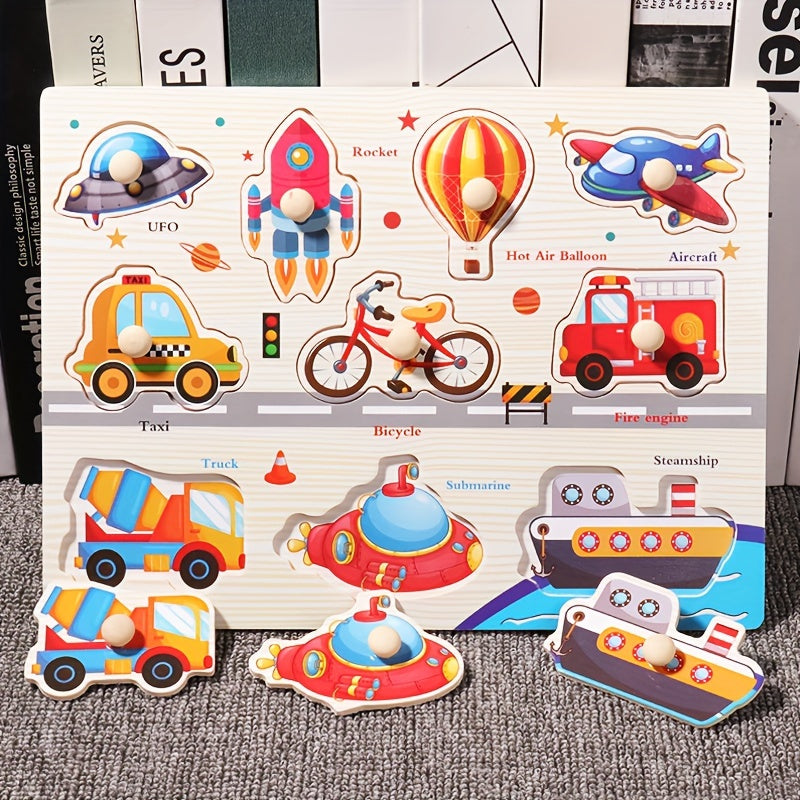 Educational Wooden Puzzle Toy for Recognizing Vegetables Numbers Letters Transportation and Ocean Animals