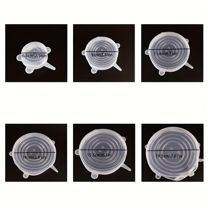 Set of 6 Silicone Stretchable Food Covers Reusable Bowls Jars Containers