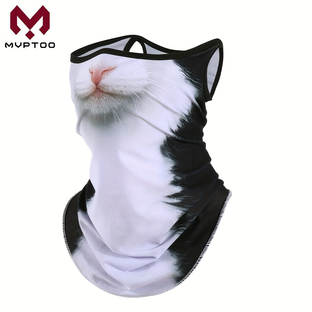 3D Printed Animal Print Scarf with Ear Loops, Versatile Face Mask for Cycling Outdoor Activities