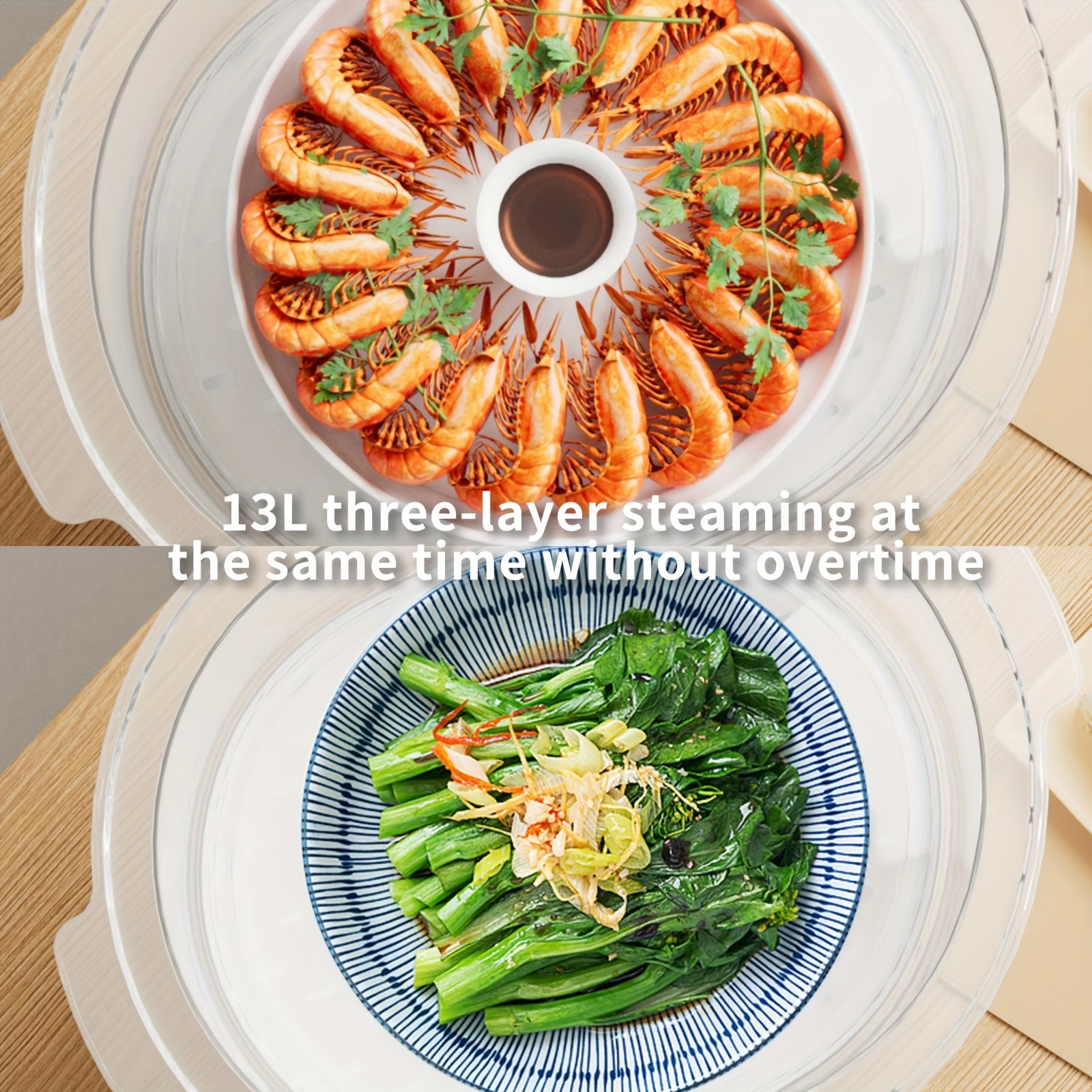 Vaporera eléctrica de 3 niveles 800W libre de BPA, apta para lavavajillas, temporizador de 60 minutos