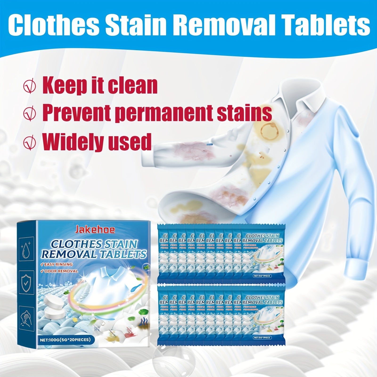 Effervescent Laundry Tablets for Stain Removal and Fabric Softening