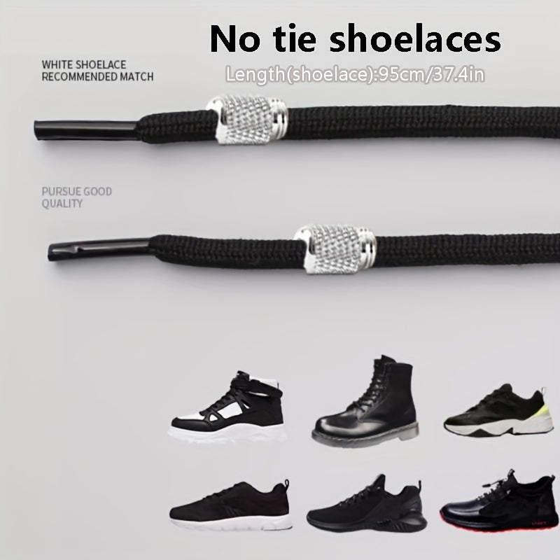 Unisex Elastic No-Tie Shoelaces Round Tapered Durable Acetate Cord