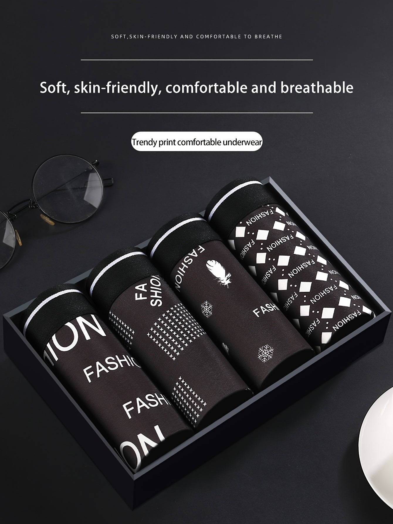 Men's Boxer Briefs 4 Pack Breathable Letter Print Polyester Spandex Knit Underwear