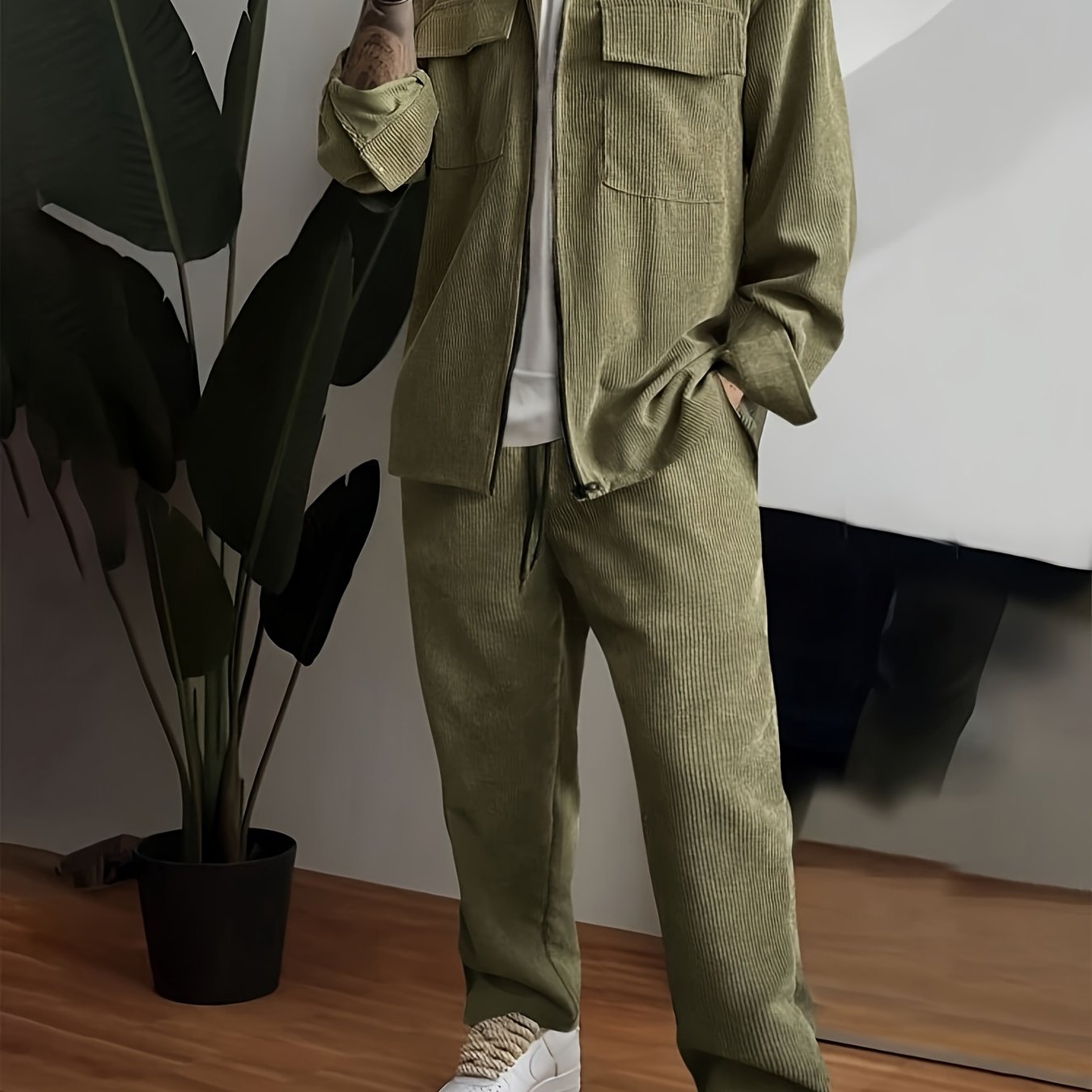 Conjunto de ropa deportiva casual de poliéster para hombre, chaqueta y pantalones, para fitness al aire libre y uso casual