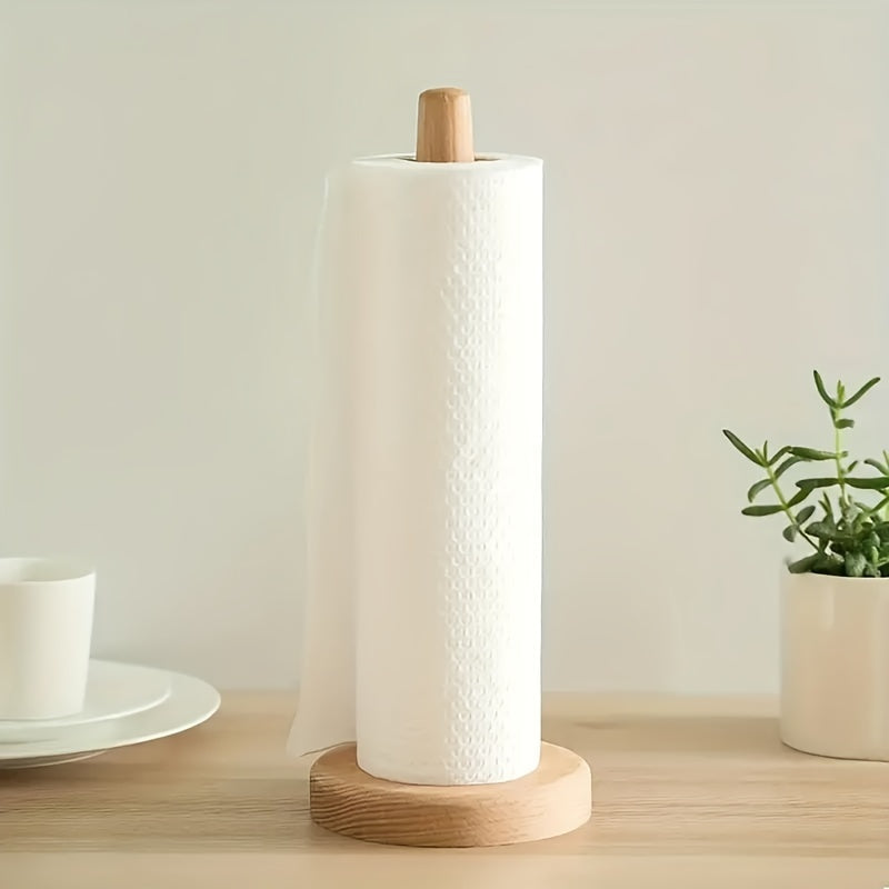 Bamboo Paper Towel Holder with Wooden Base Vertical Design for Kitchen Bathroom Bedroom