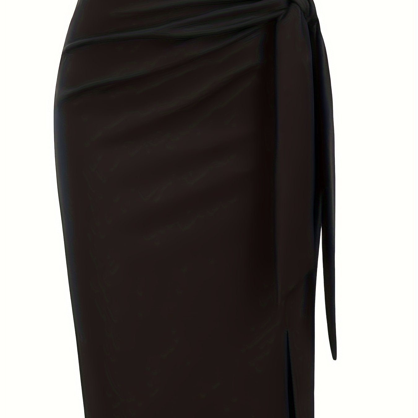 Women's High-Waisted Knee-Length Skirt with Bow and Slit in Solid Color