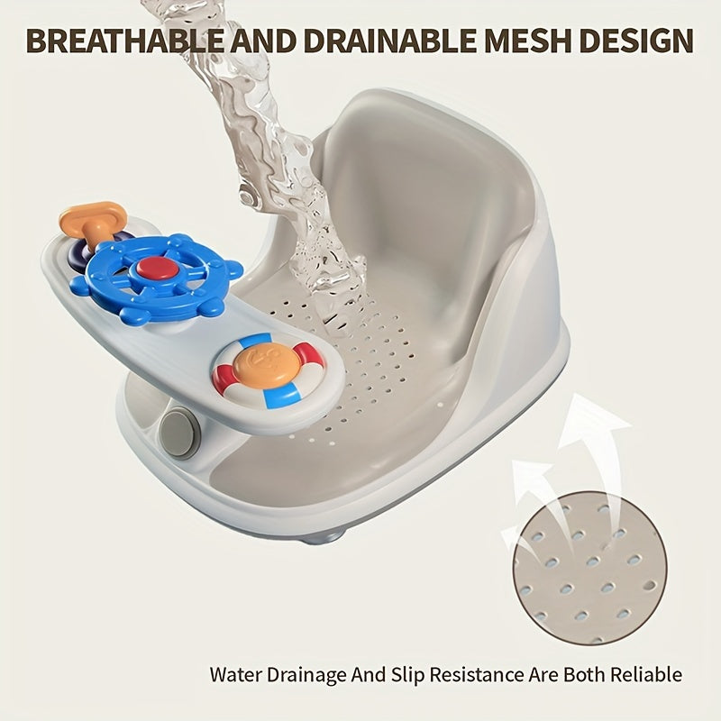 Yoshlar uchun kulrang hammom o'rindig'i, 3 ta qiziqarli o'yinchoq bilan - sirpanmaydigan, xavfsiz va o'yin vaqti uchun qulay