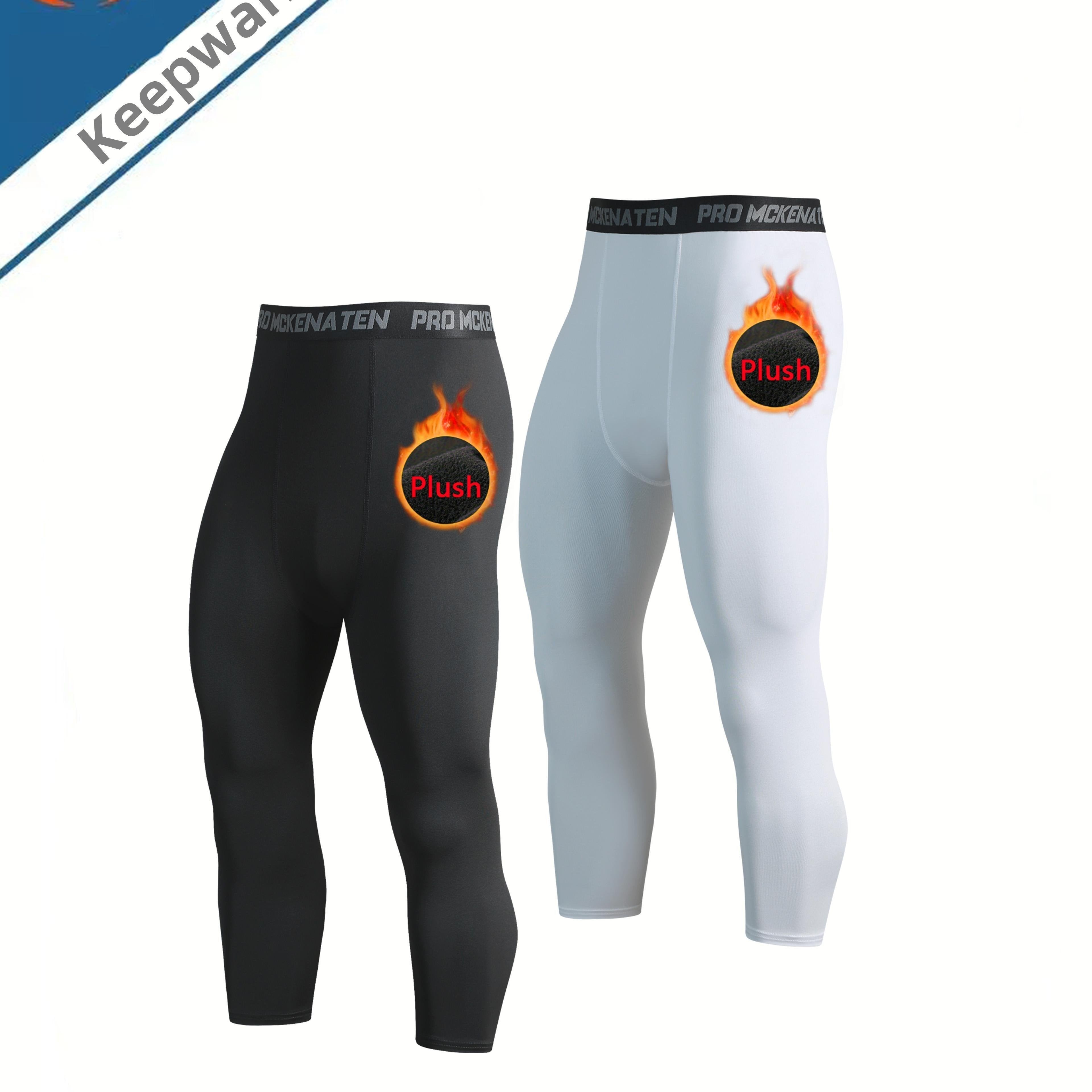 Leggings cortos de compresión para hombre con forro de felpa para correr, entrenamiento, poliéster y spandex