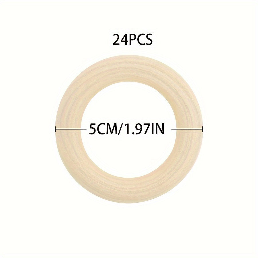 Set of 24 Natural Wood Rings 5cm for Crafting Jewelry Making DIY Projects