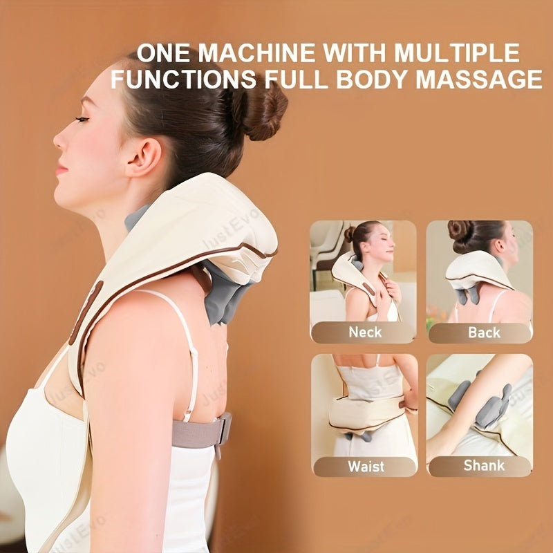 JustEvo USB orqali zaryadlanadigan to'liq tanali massajchi, 1800mAh litiy polimer batareyasi bilan - bo'yin, bel va yelkalarga moslashtirilgan.