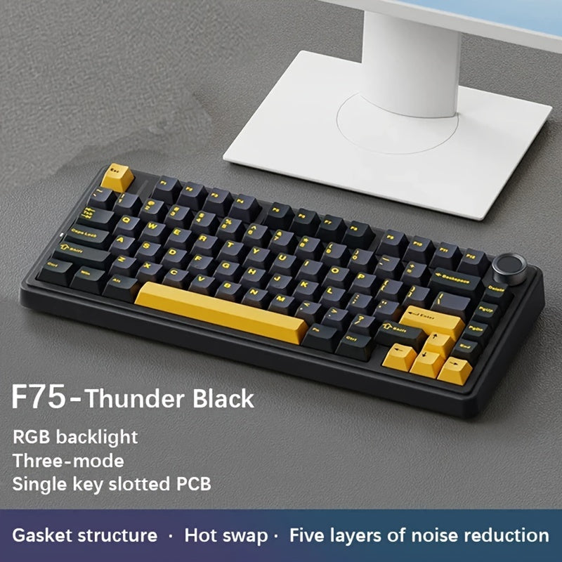 RGB Mechanical Gaming Keyboard 75% Wireless Wired Hot-Swappable Ergonomic Customizable Keycaps