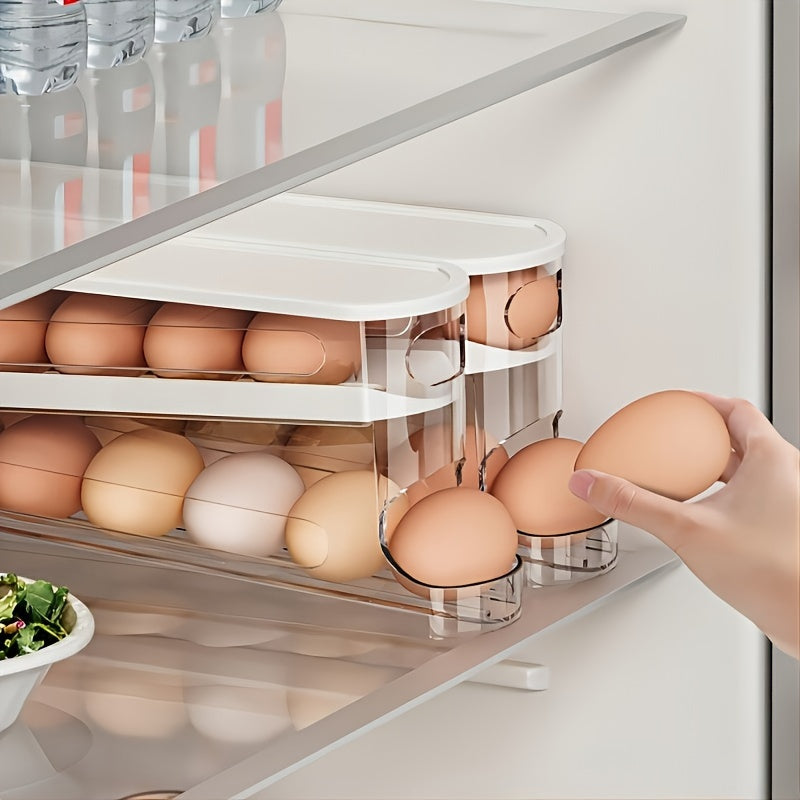 Plastic Egg Storage Box with Lid and Side Door Organizer for Refrigerator Space Saving