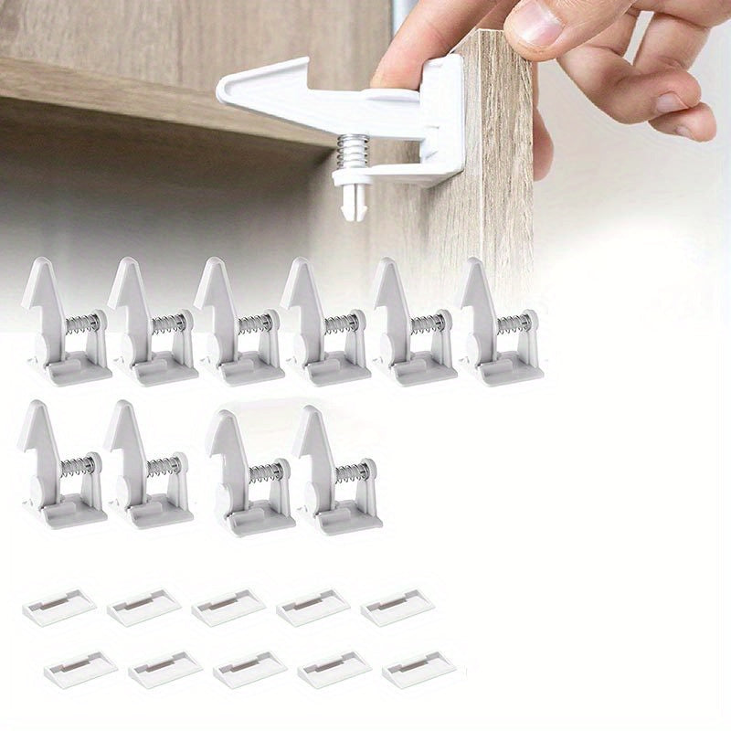 Set of 10 Childproof Cabinet Locks for Baby Safety Discreet Adhesive Drawer Latches Easy Installation
