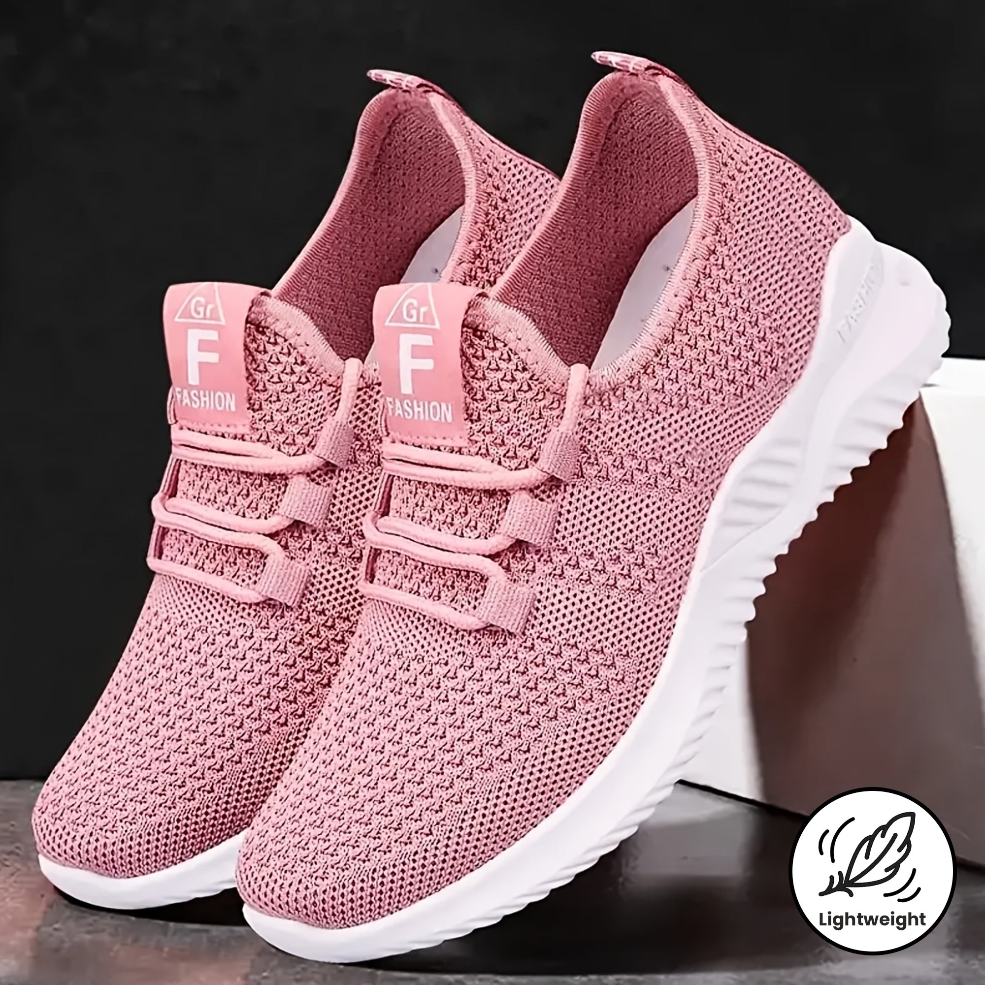 Ayollar uchun nafas oladigan trikotaj sport poyabzali yengil kundalik yugurish poyabzali kulrang pushti oq qora