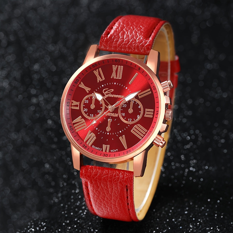 Set of 3 Women's Fashion Quartz Watches Alloy Case PU Leather Band Analog Shock-Resistant