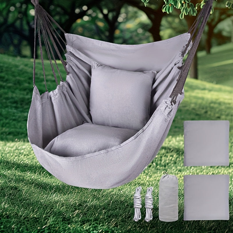 2 Outdoor Hammocks with Striped Pillows Portable Foldable for Camping and Relaxation