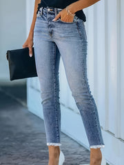 Women's High Stretch Skinny Jeans Mid Waist Cropped Tapered Carrot Fit Street Style