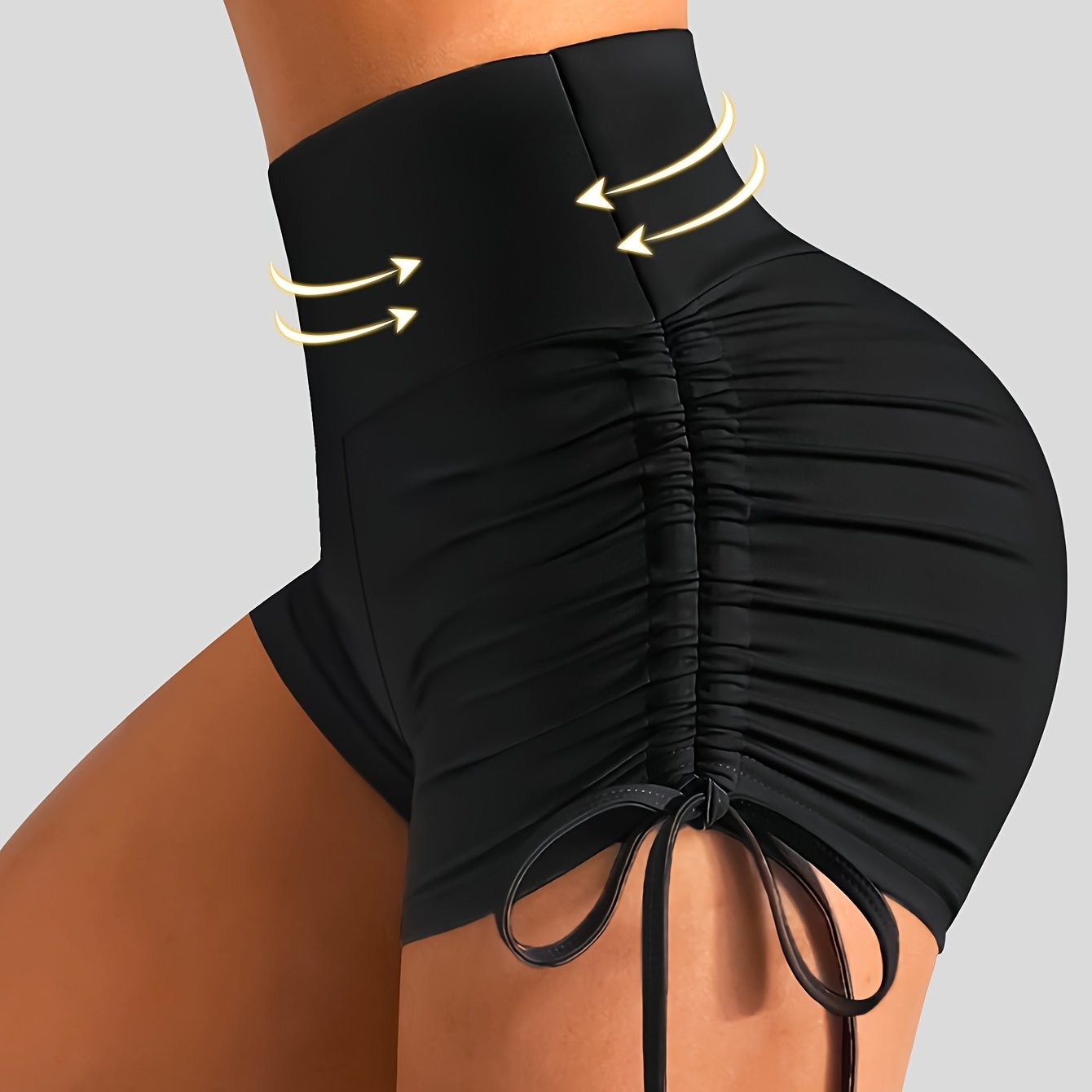 Women’s Yoga Pants with Side Drawstring Wrinkle-Resistant Stretch Knit Shorts