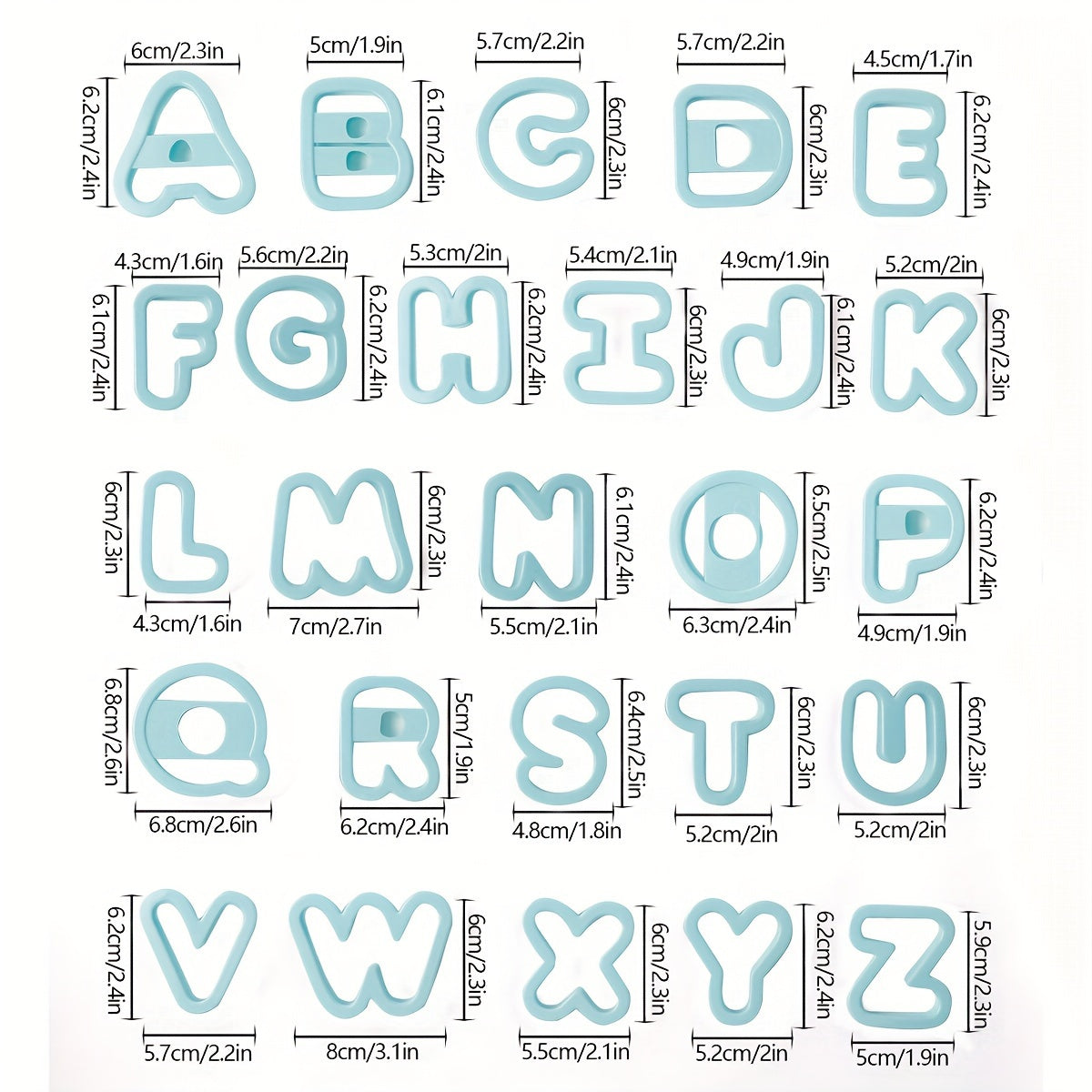Set of 26 Alphabet Cookie Cutters for Baking and Biscuit Decorating