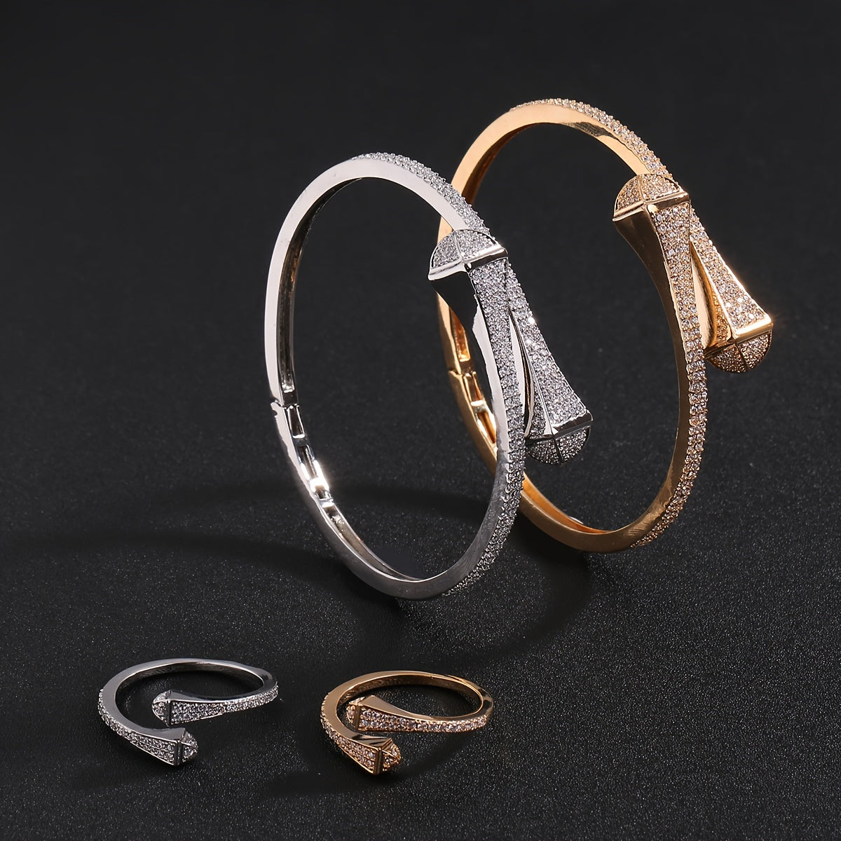Women’s Copper Zirconium Bracelet and Ring Set for Parties Weddings or Daily Wear