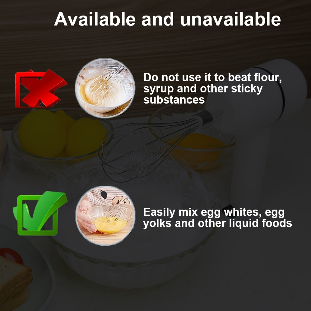 Cordless Hand Mixer with USB Rechargeable Battery 3-Speed Electric Whisk Stainless Steel Beaters for Baking White