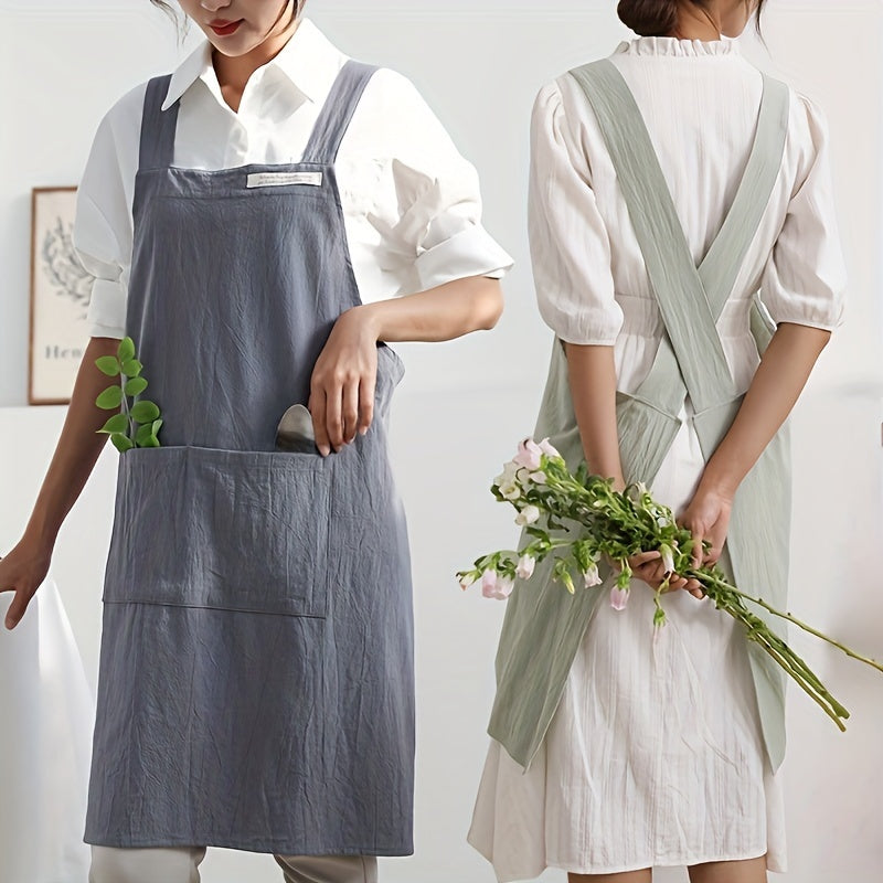 Linen Apron with Pockets for Cooking Gardening and Painting Durable Workwear