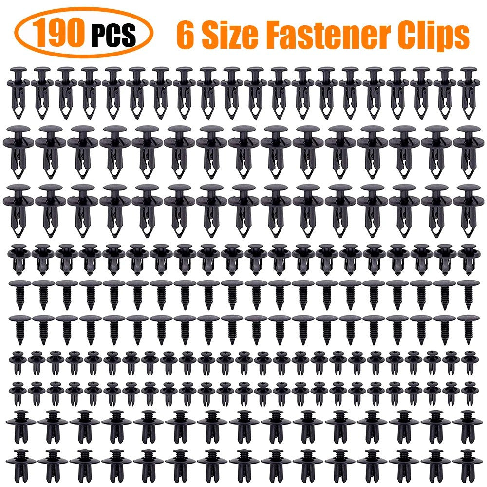 Car Plastic Fastener Kit 190pcs 6 Sizes Bumper Door Trim Repair