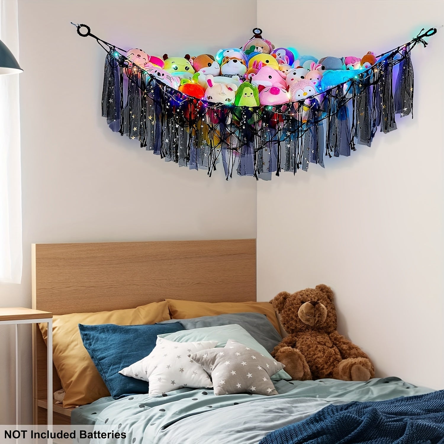 Bohemian Woven Toy Storage Net with Tassels for Stuffed Animals and Gifts