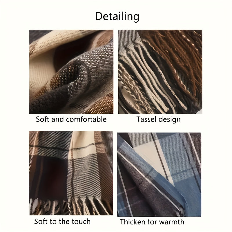Women's Fashion Scarf 2024 Korean Style Plaid Shawl Polyester Blend Soft Warm Breathable
