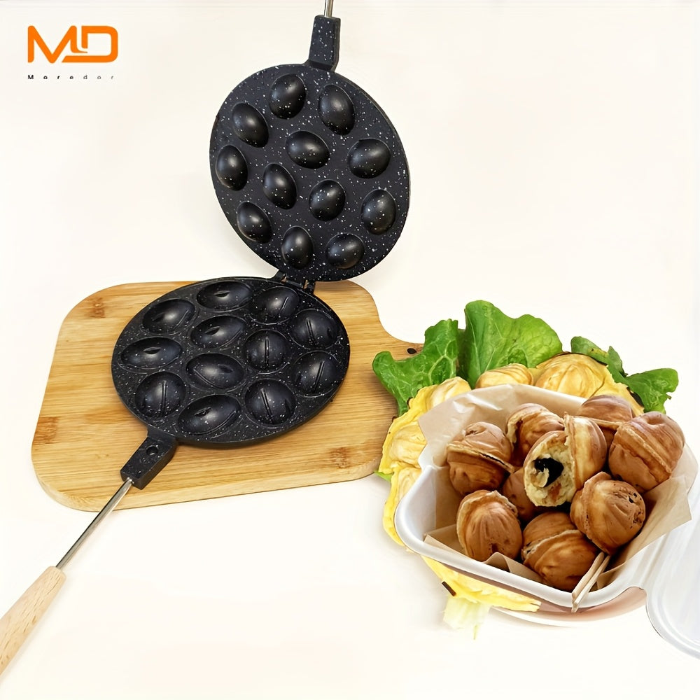 Gaz plitalari uchun 12 teshikli alyuminiy vafli tayyorlagich, elektrsiz, oson tozalash, yong‘oq shaklidagi keklar, pichoq shaklidagi qoliplar