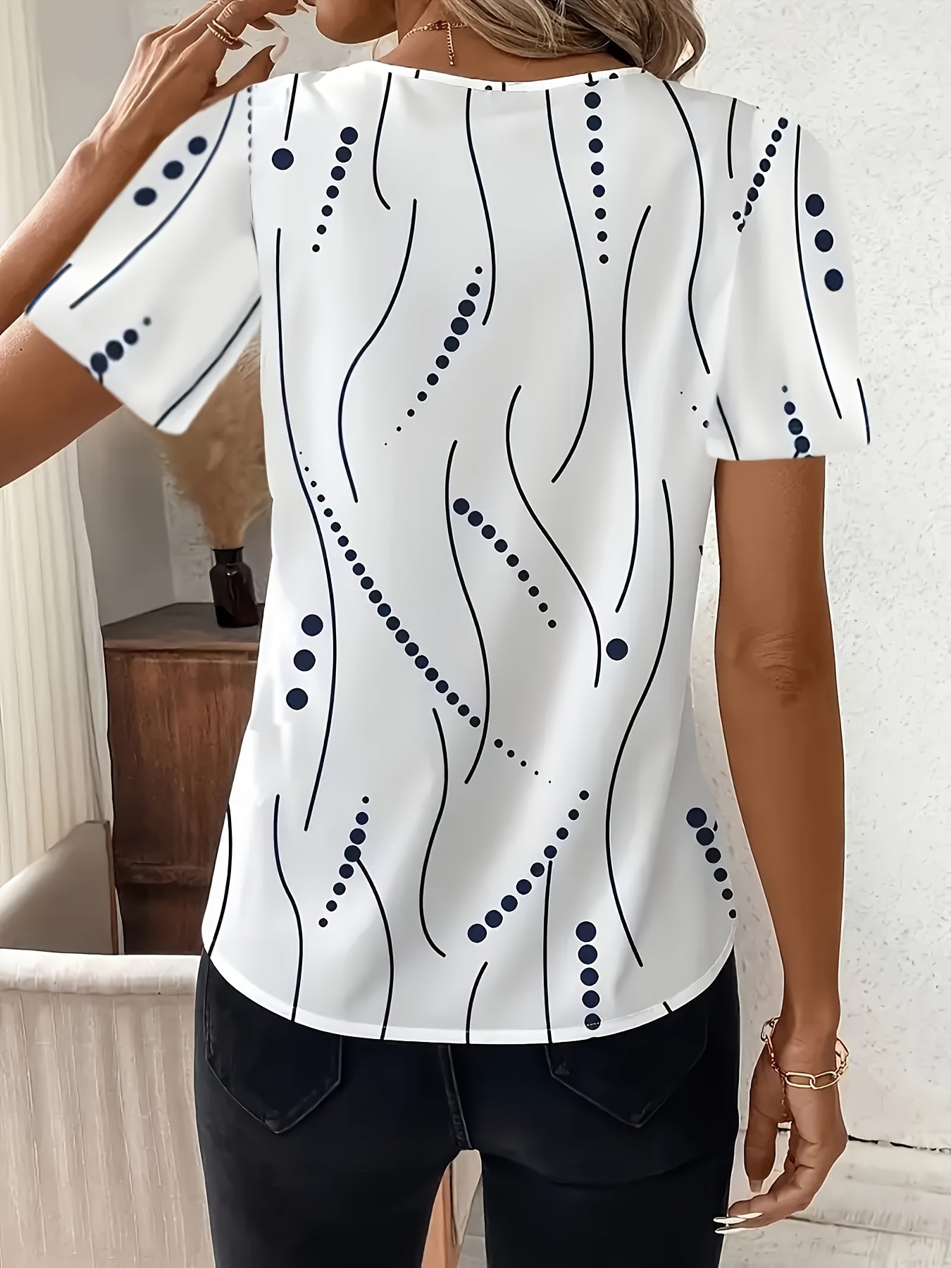 Women's Plus Size V-Neck Polka Dot Short Sleeve T-Shirt Casual Fall Wear