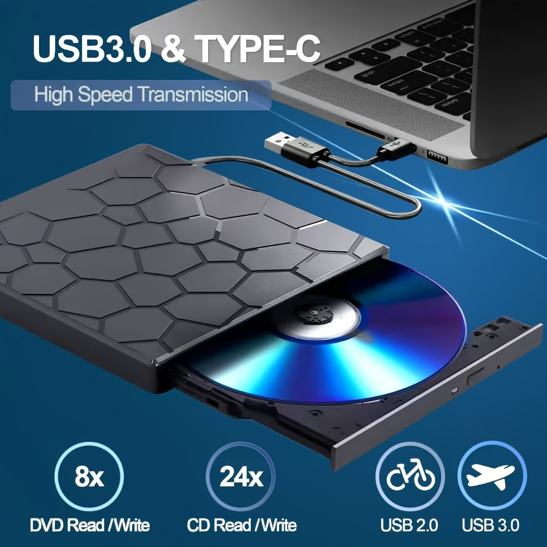 Ultra-Thin External CD DVD Drive USB 3.0 Type-C with SD Card Reader for Windows Mac Linux