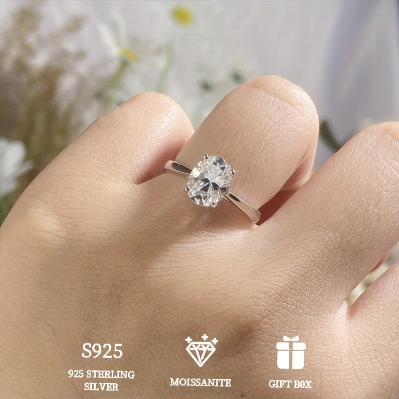 Women's Moissanite Engagement Ring 2 Carat Goose Egg Sterling Silver Gift Box