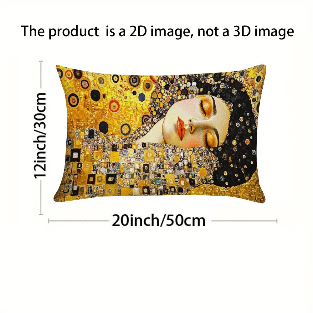 Set of 2 Gustav Klimt Kiss Abstract Oil Painting Pillow Covers 50.8x30.48cm for Sofa Bedroom Decor