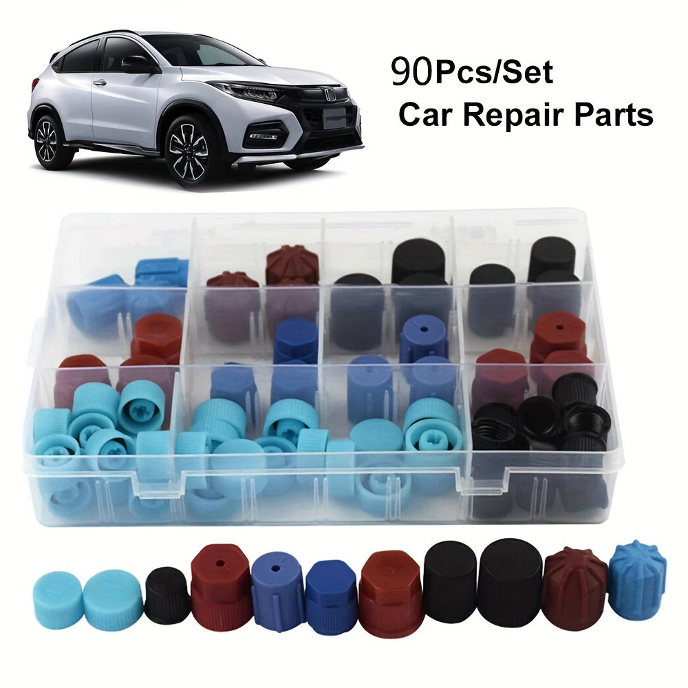 Complete 90-Piece ABS Air Conditioner Parts Set with Universal Valve Caps for Cars and Home