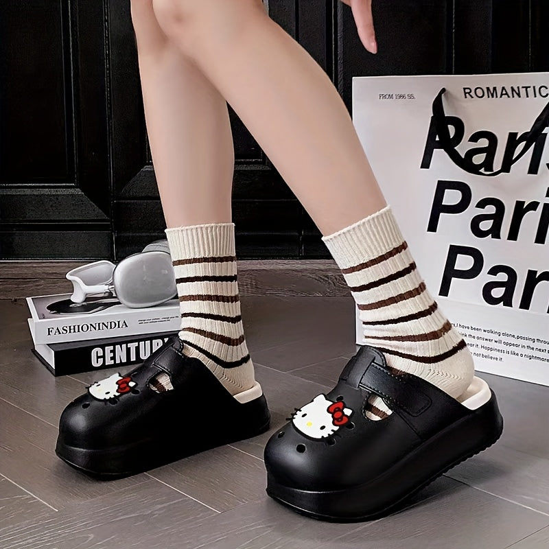 Women'S White EVA Platform Clogs with Red Bow Breathable Beach Shoes