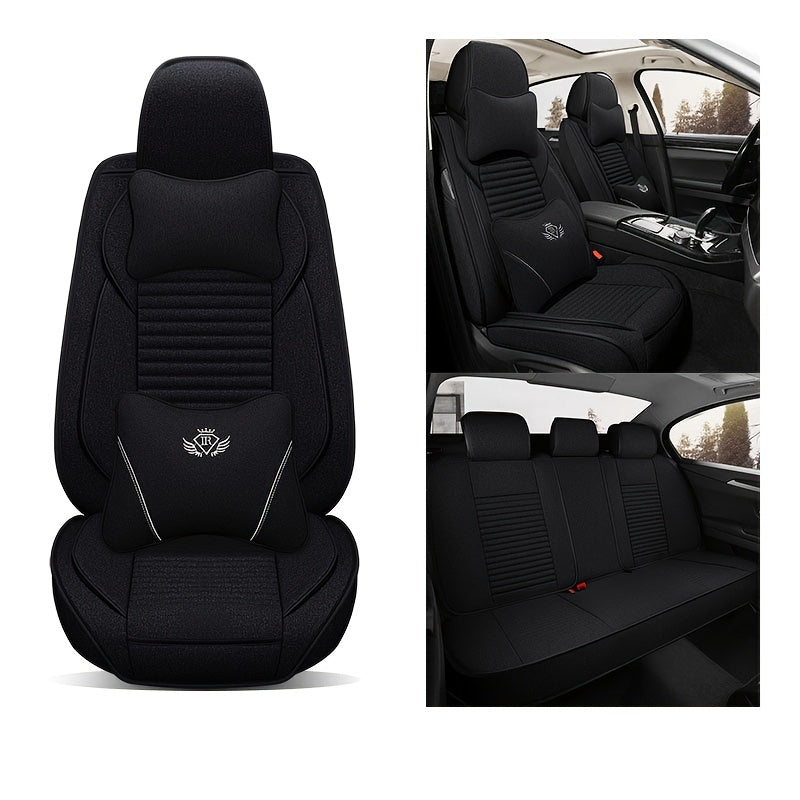 Чехлы для автомобильных сидений из льна, дышащие, всесезонные, универсальные, для пяти мест