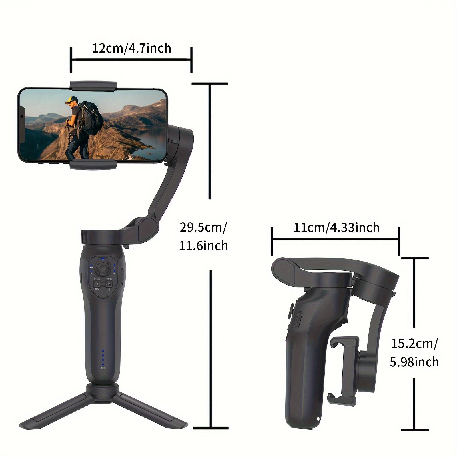 Portable Handheld Gimbal Stabilizer with Smart Gesture Control Foldable Design Fill Light for Selfies Vlogging and Live Streaming Black