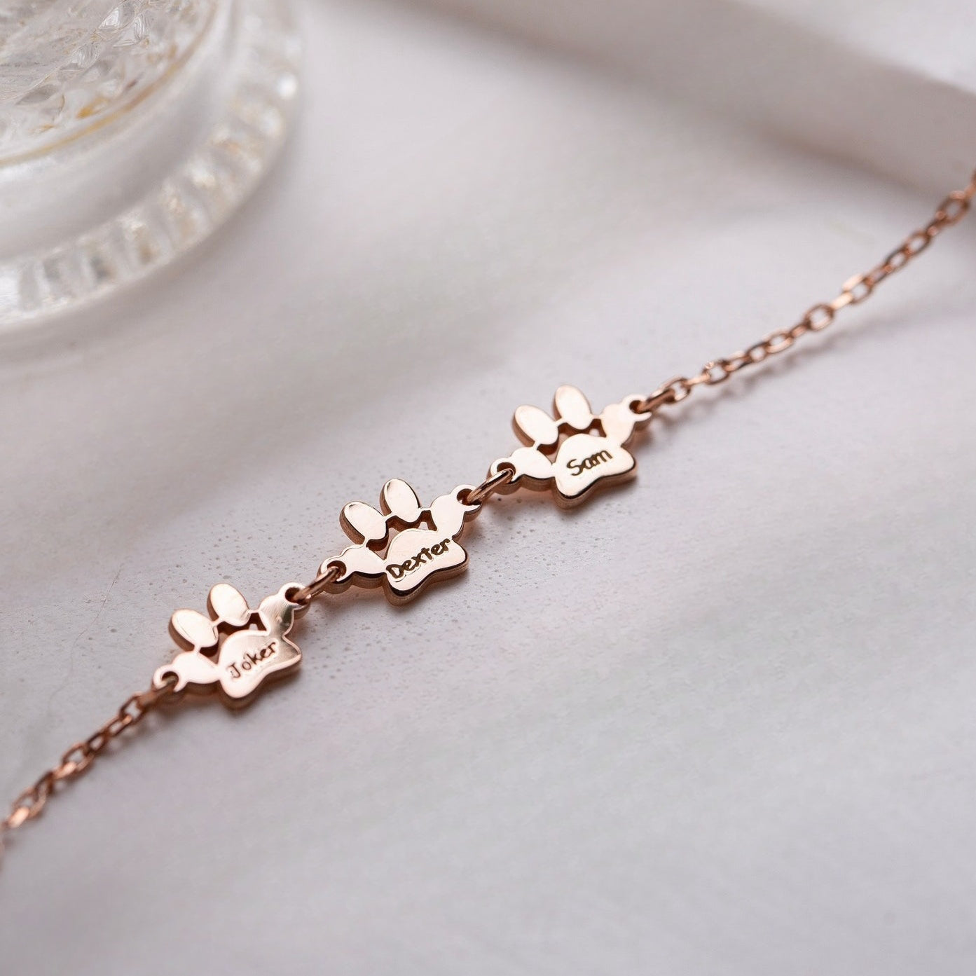 Personalized Stainless Steel Cat Paw Bracelet with Names Bohemian Pet Keepsake Gift