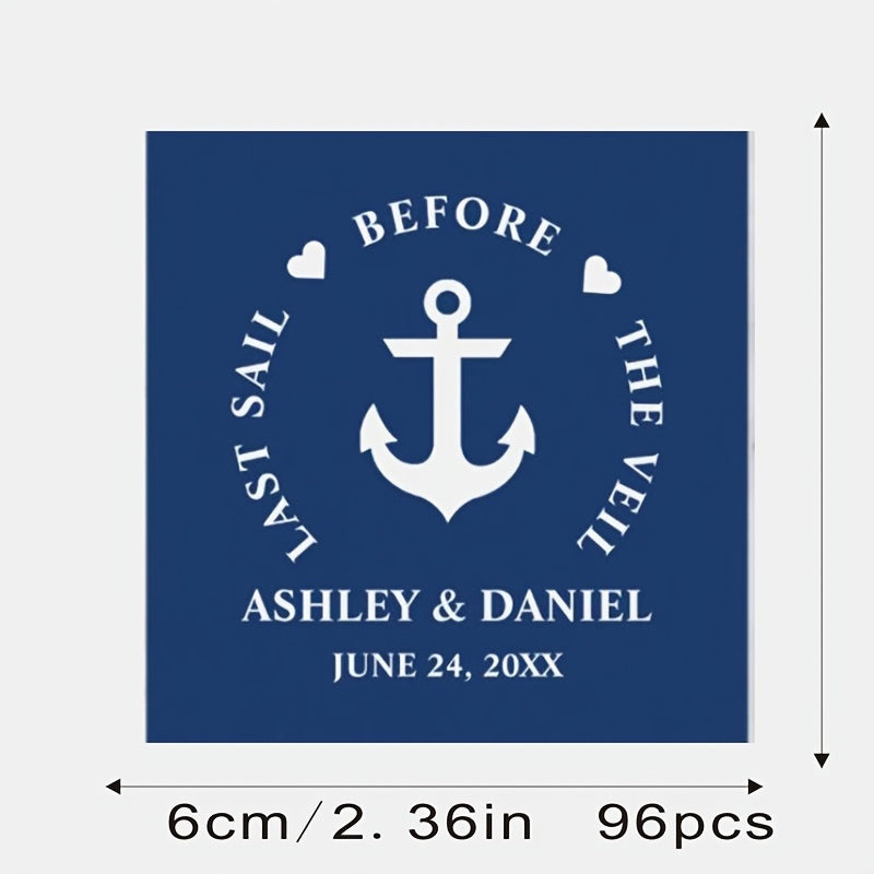 Personalized Paper Square Labels for Weddings and Parties Custom Name and Date Stickers Pack of XX