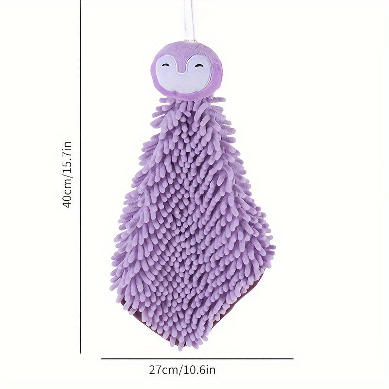 Chenille Bath Towel with Quick-Dry, Cartoon Design, Loop for Bathroom