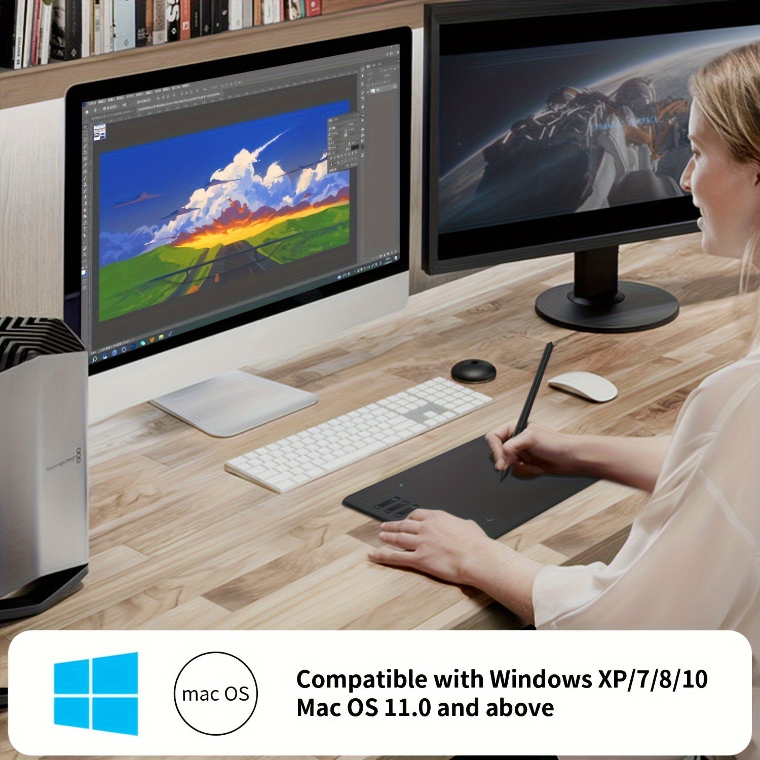 Graphics Drawing Tablet with Pen 16.99x10.69cm Active Area USB Compatible with Android Mac Windows No Battery