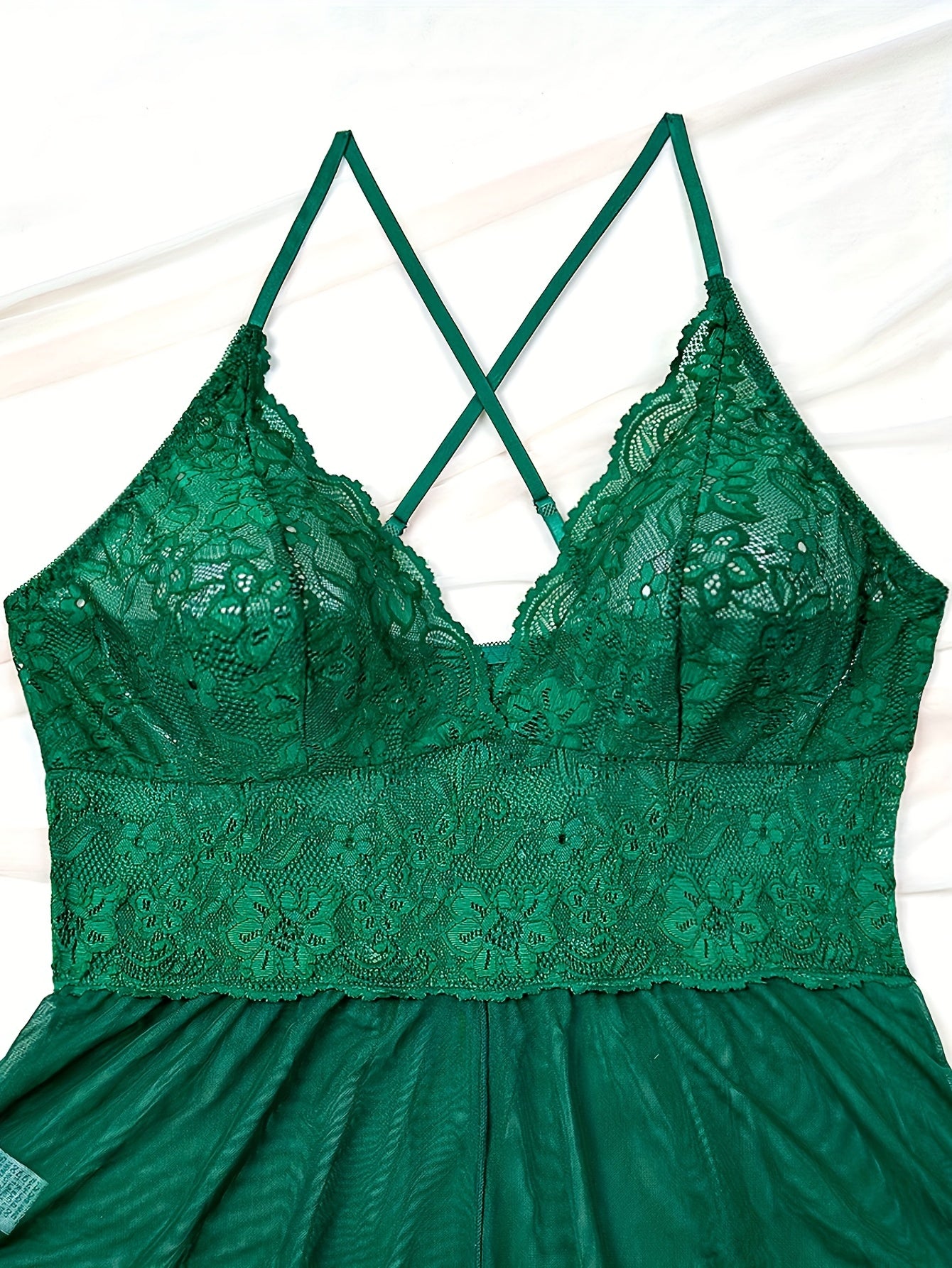 Купальник для женщин больших размеров из кружева и сетки, однотонный, изумрудно-зеленый, полупрозрачный, с регулируемыми бретелями